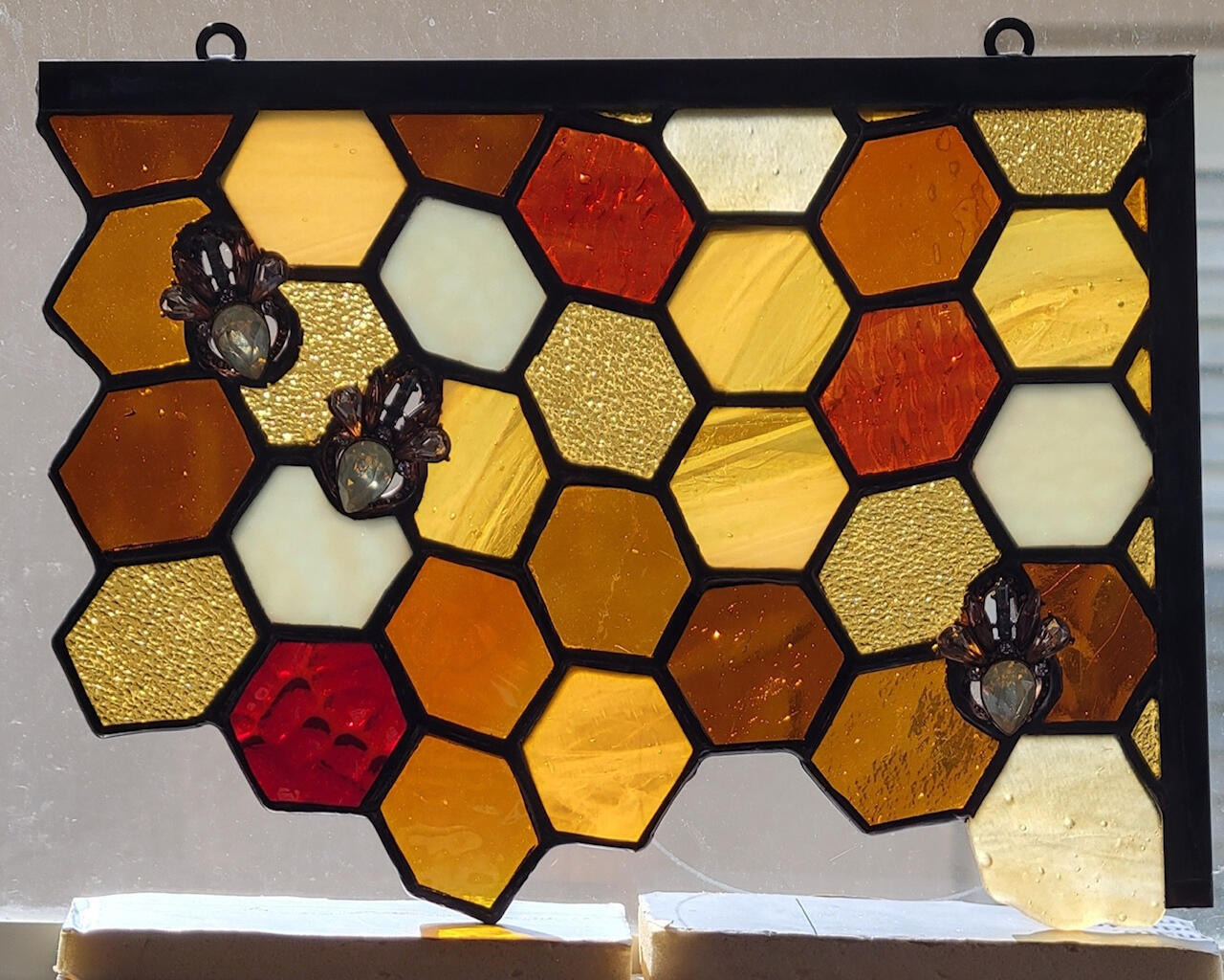 “Honeycomb” made with costume jewelry inserts